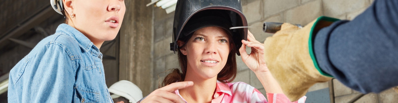 Baker's Gas Woman wearing welding helmet