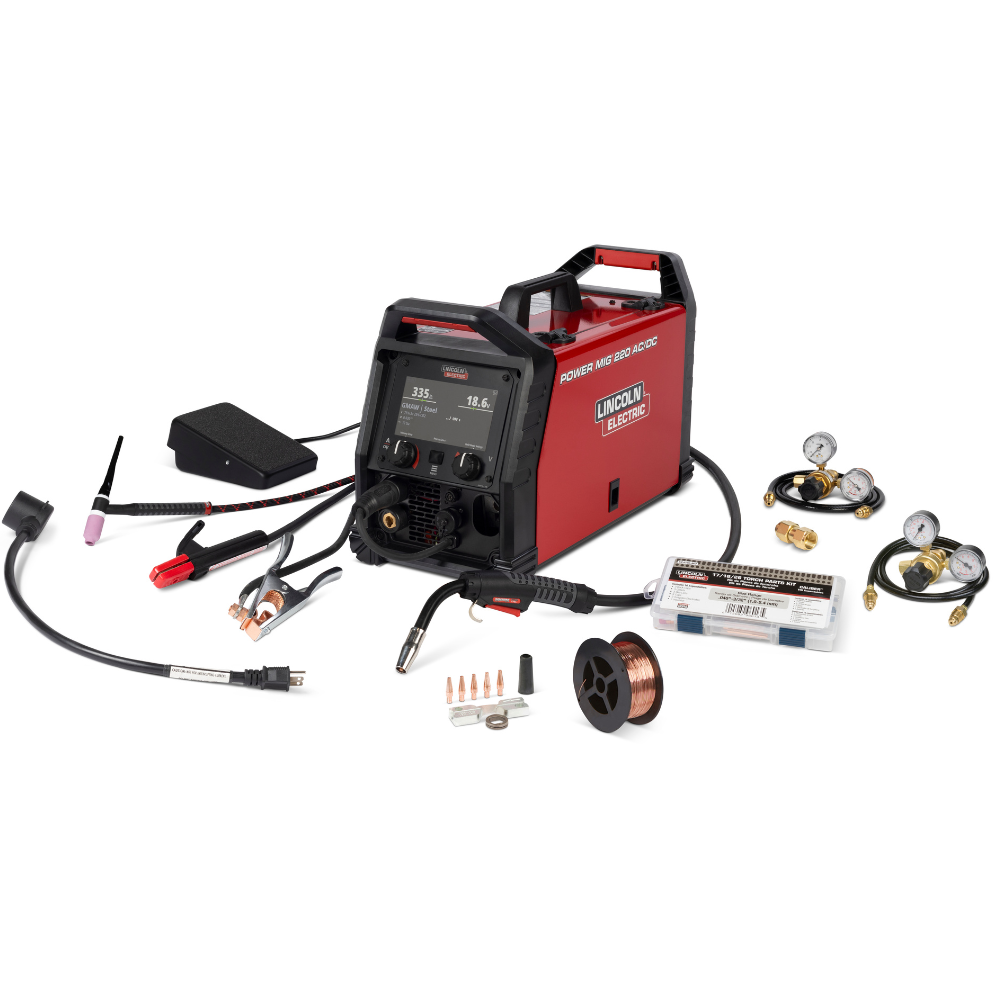 Lincoln Electric Power MIG 220 Multi process welding machine with various accessories for AC tig and MIG welding

