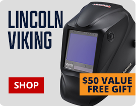 Lincoln Viking welding helmet with a $25 value free gift offer on a white background.