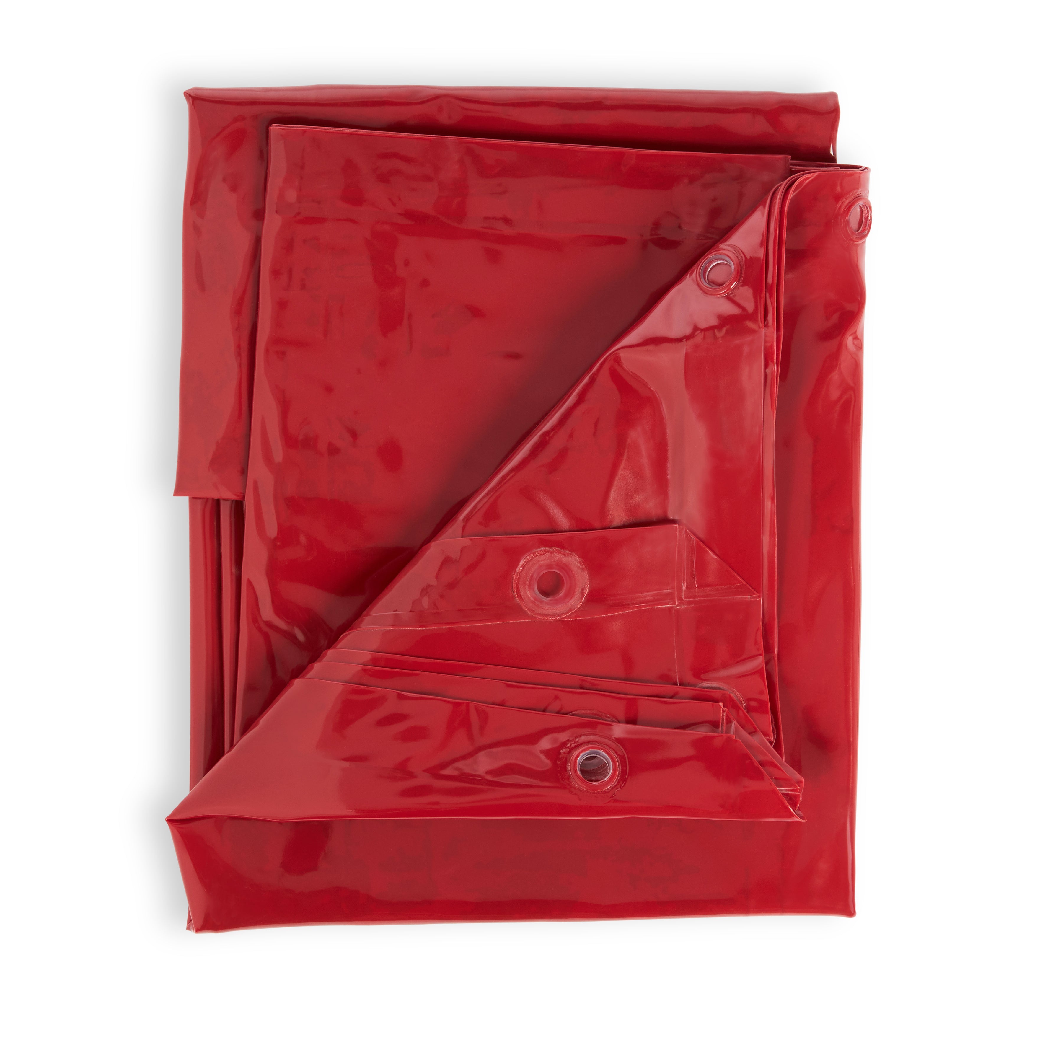 Baker's Gas Folded red welding screen with metal grommets around the edges