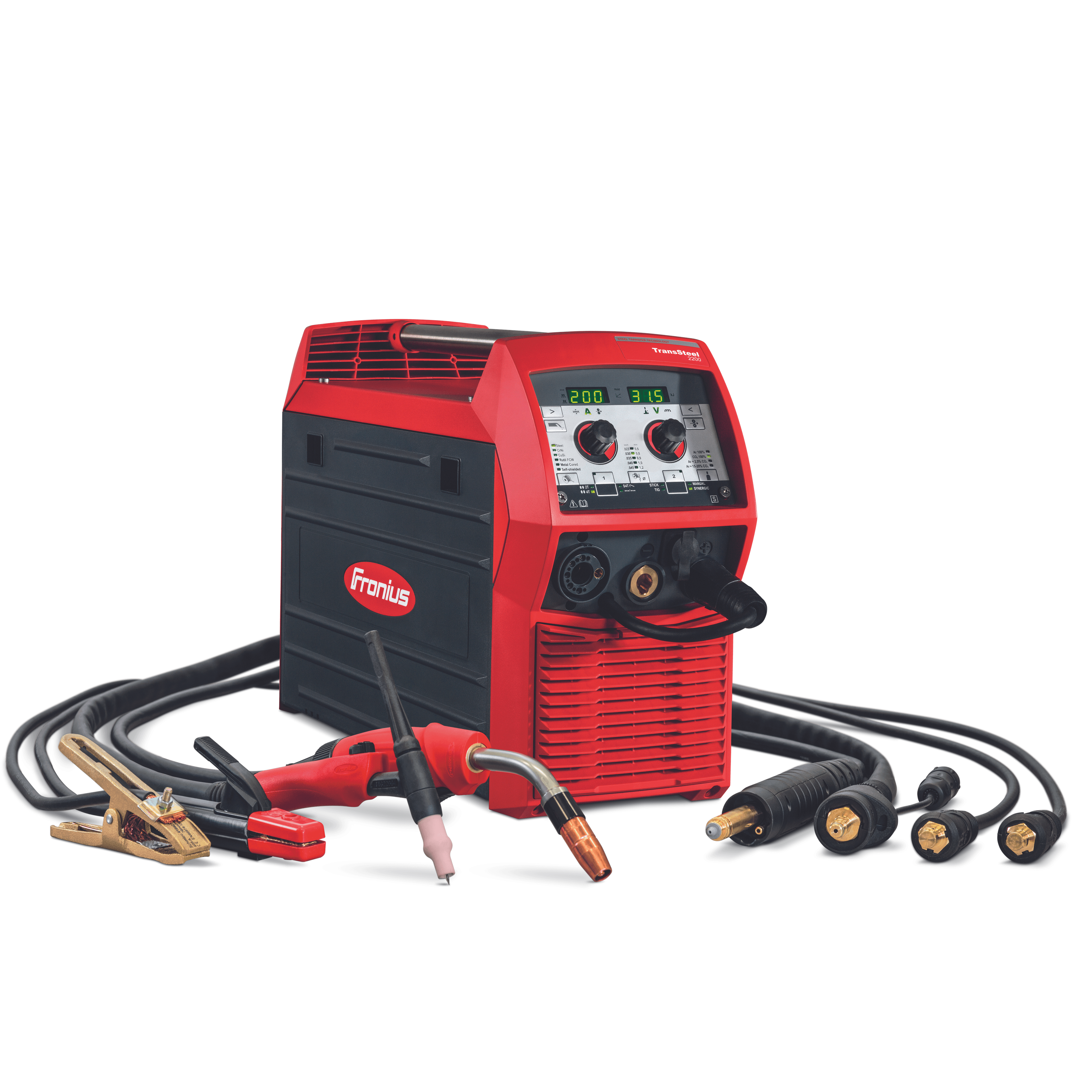 TransSteel 2200 MIG/TIG/Stick package with all 3 options shown