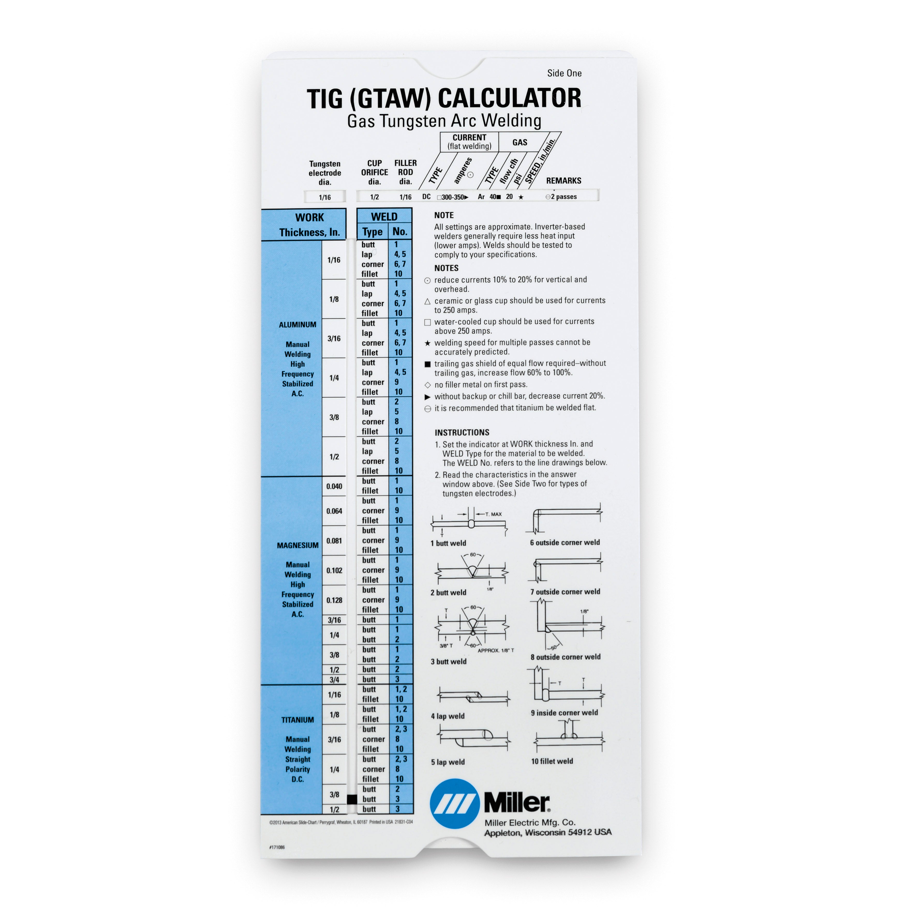 Miller TIG Calculator - 171086