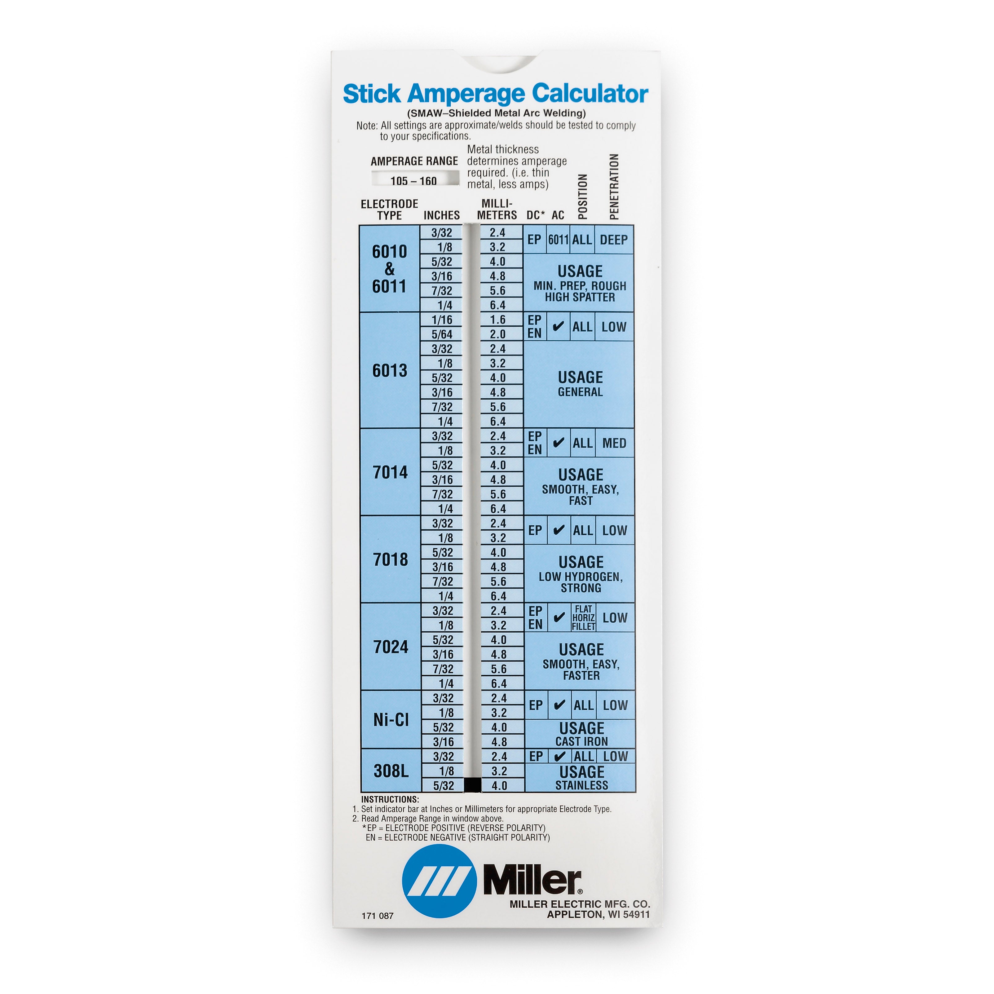 Miller Stick Welding Parameters Calculator - 171087