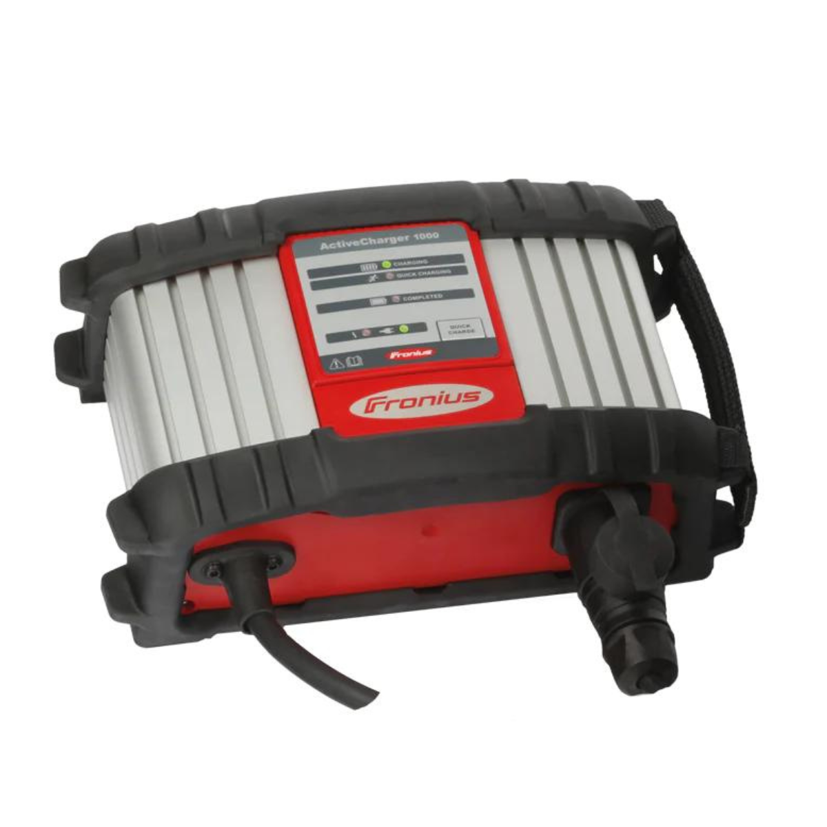 Fronius AccuPocket Replacement Charger - 4,010,342 with red and gray casing and status indicator lights on top panel