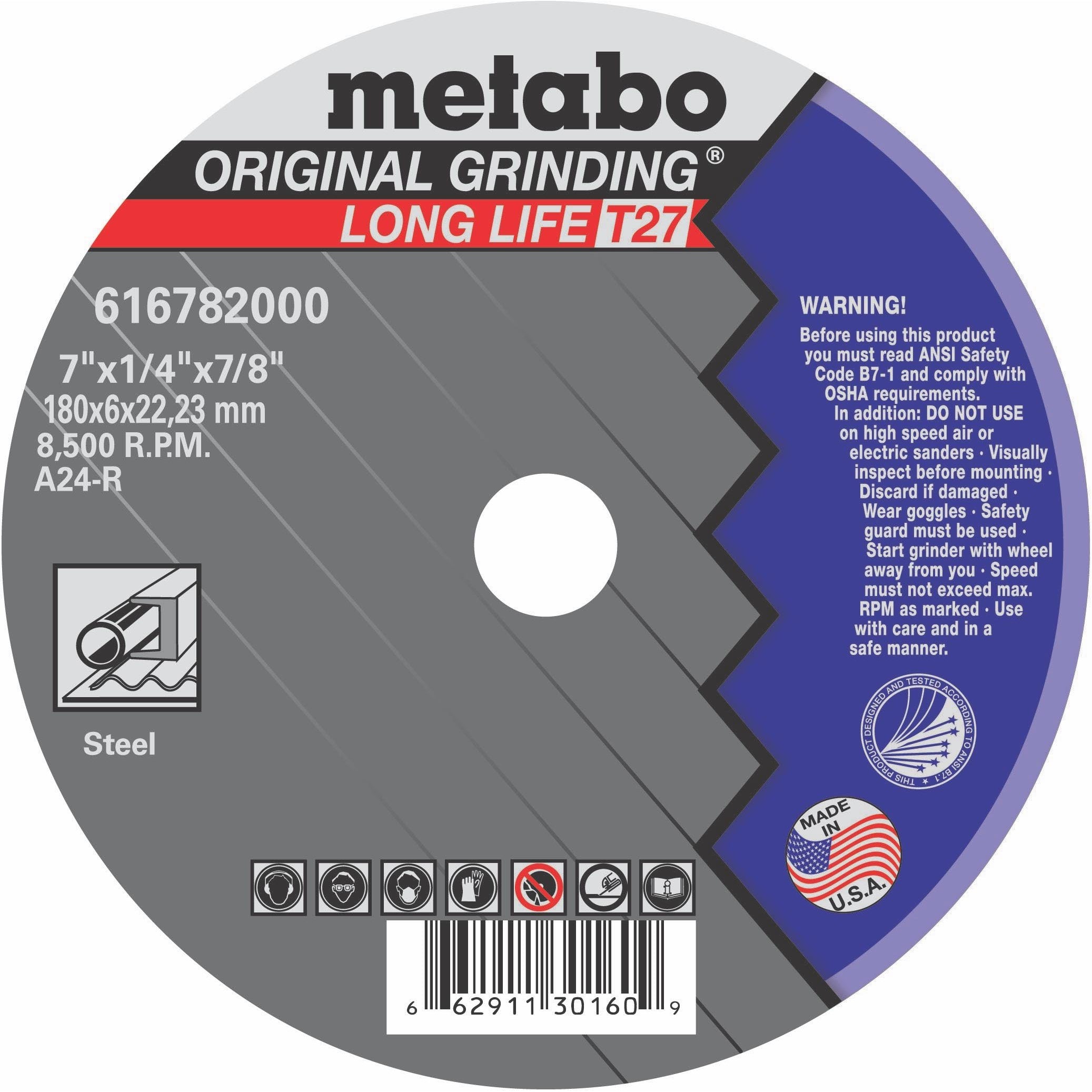 Baker's Gas Metabo grinding wheel, 7" x 1/4" x 7/8", 10/pk - 616782000