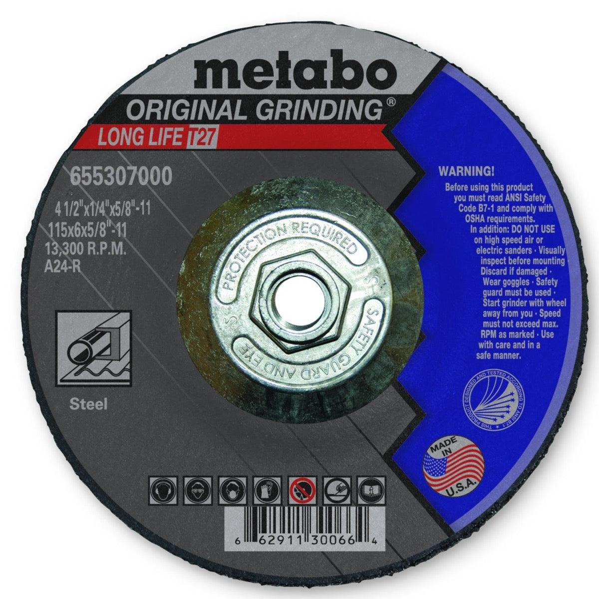 Baker's Gas Metabo Grinding Wheel, 4 1/2" x 1/4" x 5/8", 10/pk - 655307000