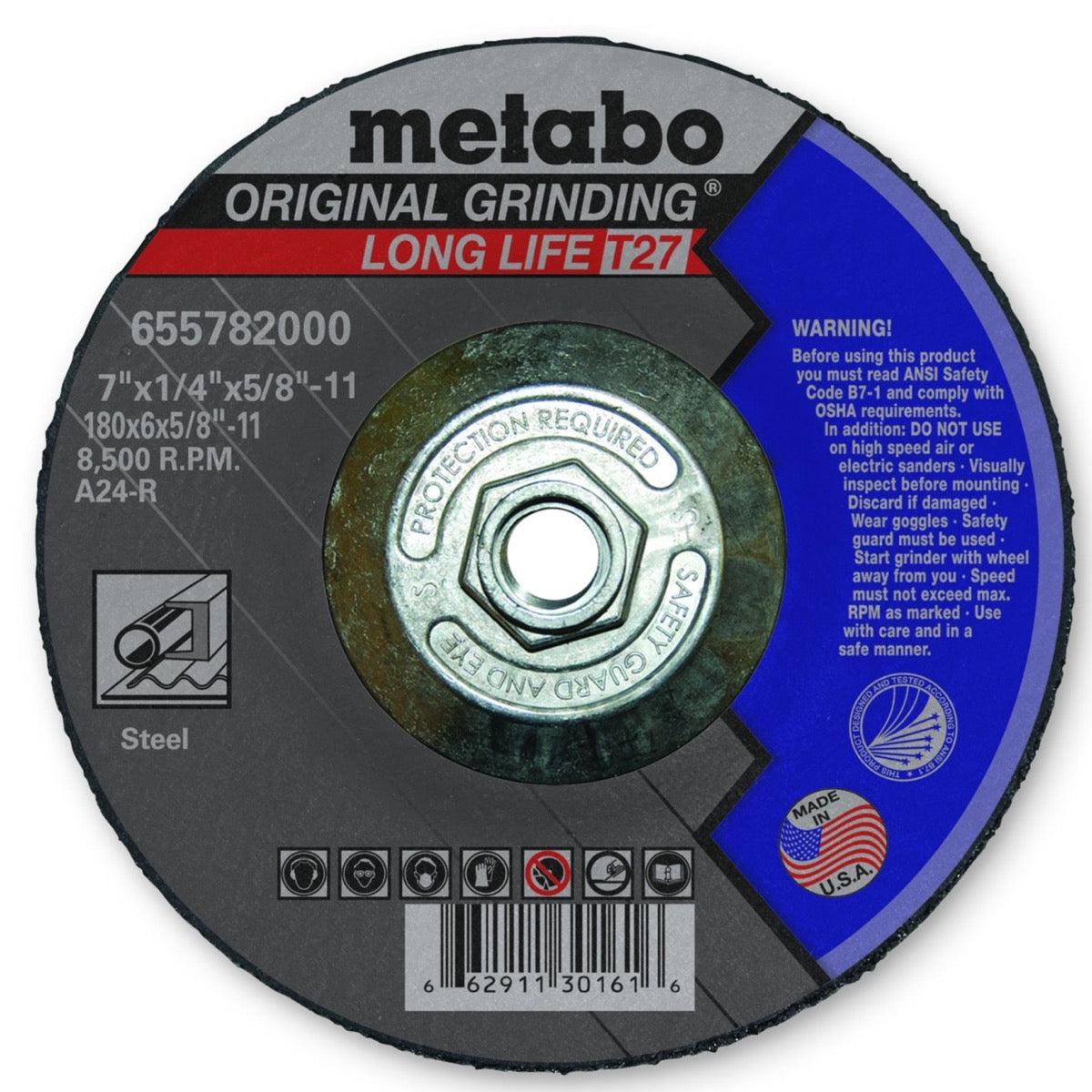 Baker's Gas Metabo grinding wheel, 7" x 1/4" x 5/8", 10/pk - 655782000