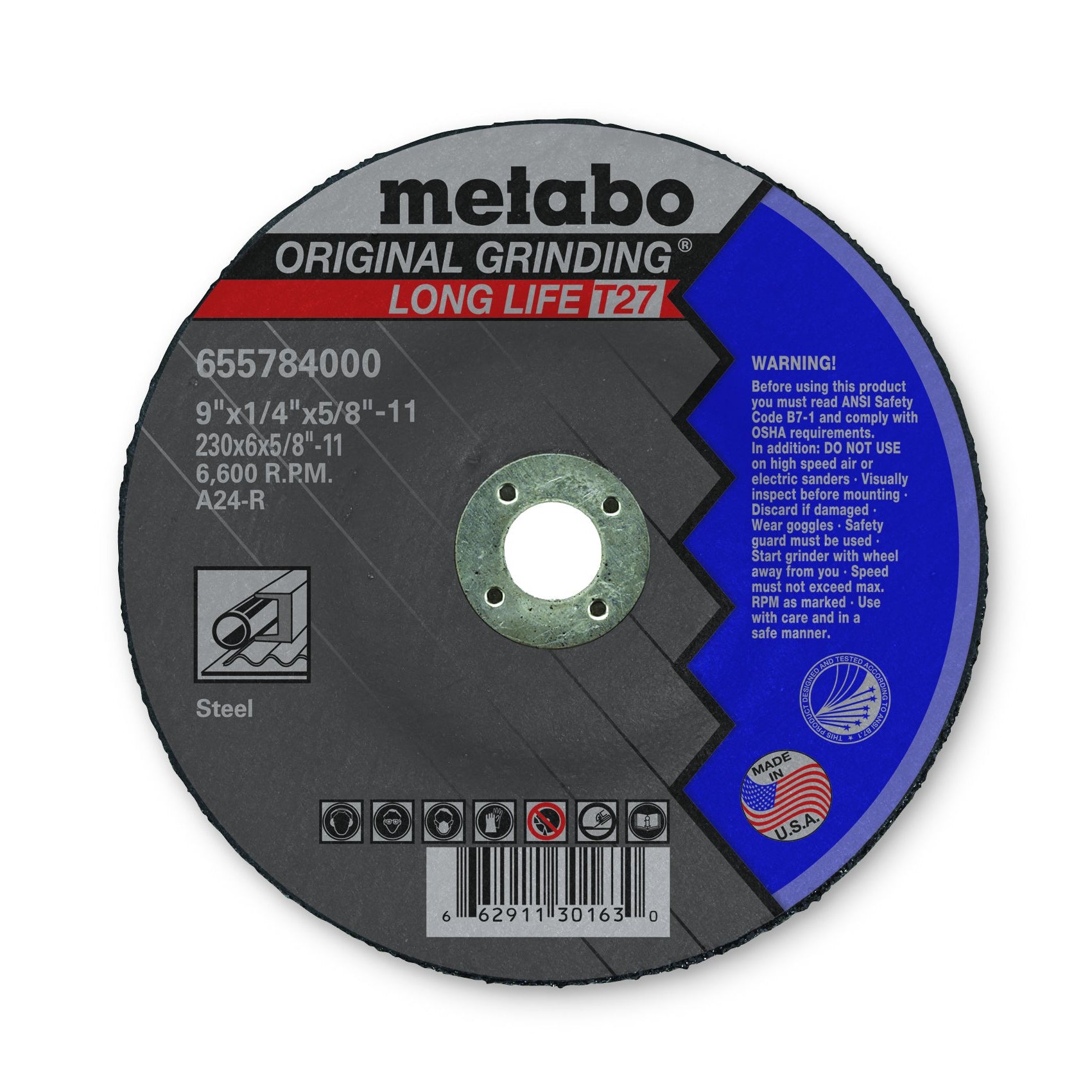 Baker's Gas Metabo Grinding Wheel, 9" x 1/4" x 5/8", 10/pk - 655784000