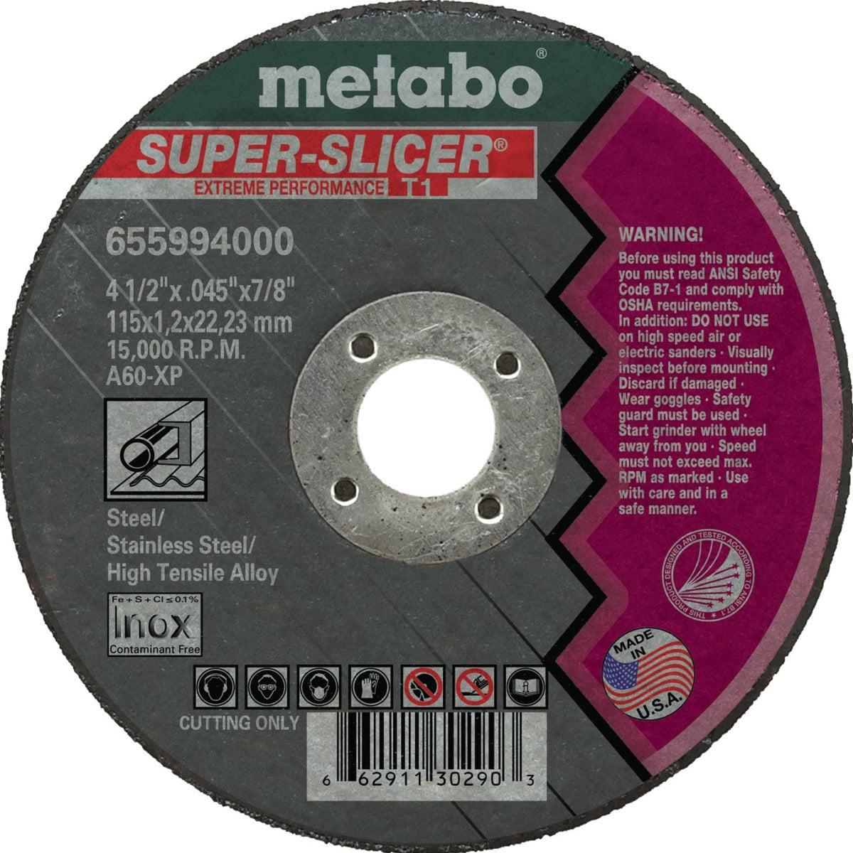 Baker's Gas Metabo Type 1 SUPER-SLICER Cut. Wheels 4.5x.045x7/8 50/bx - 655994000