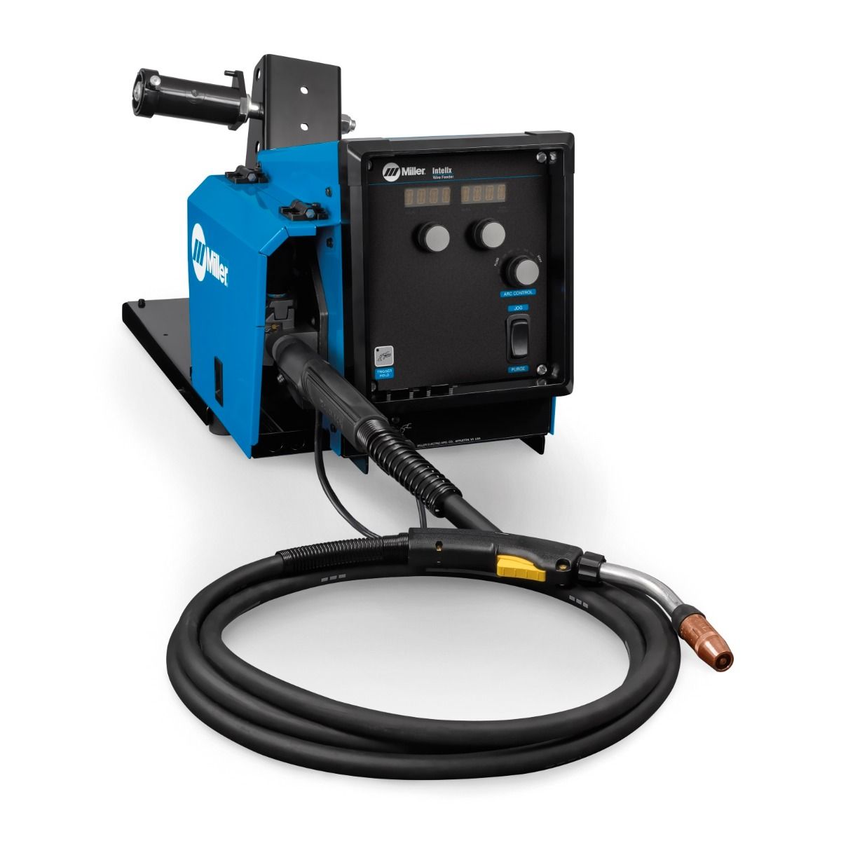 Miller IntellX Feeder with 15ft Bernard MIG Gun - 951783001 showing control panel and coiled cable on white background
