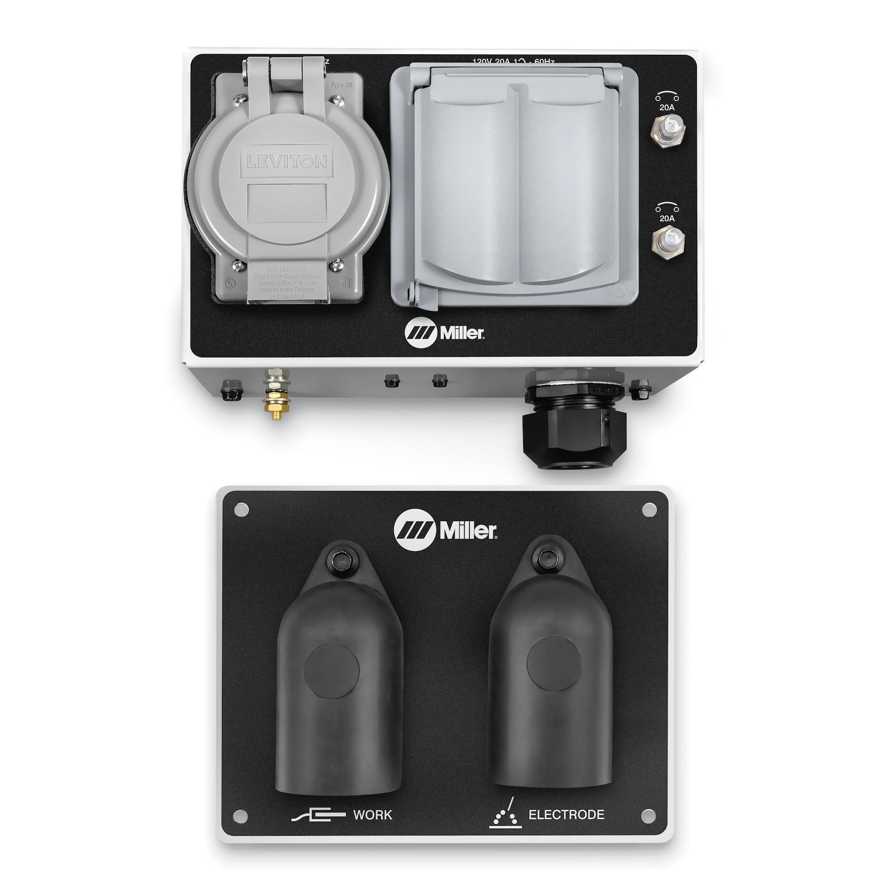 Miller Remote Output Panel Kit - 951850 with durable connectors, circuit breakers, and dual output ports for work and electrode.