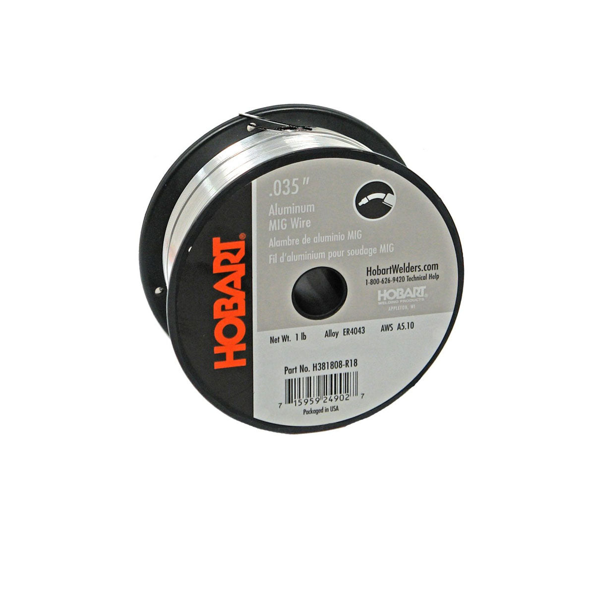 Hobart ER4043 MAXAL 4043 Aluminum MIG Weld Wire - .035 1# - 404303504