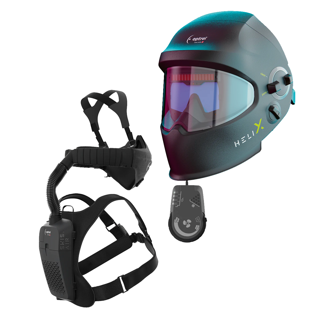 Optrel Helix CLT Welding Helmet - 1050.200 with built-in air filtration system and adjustable fit in matte black design