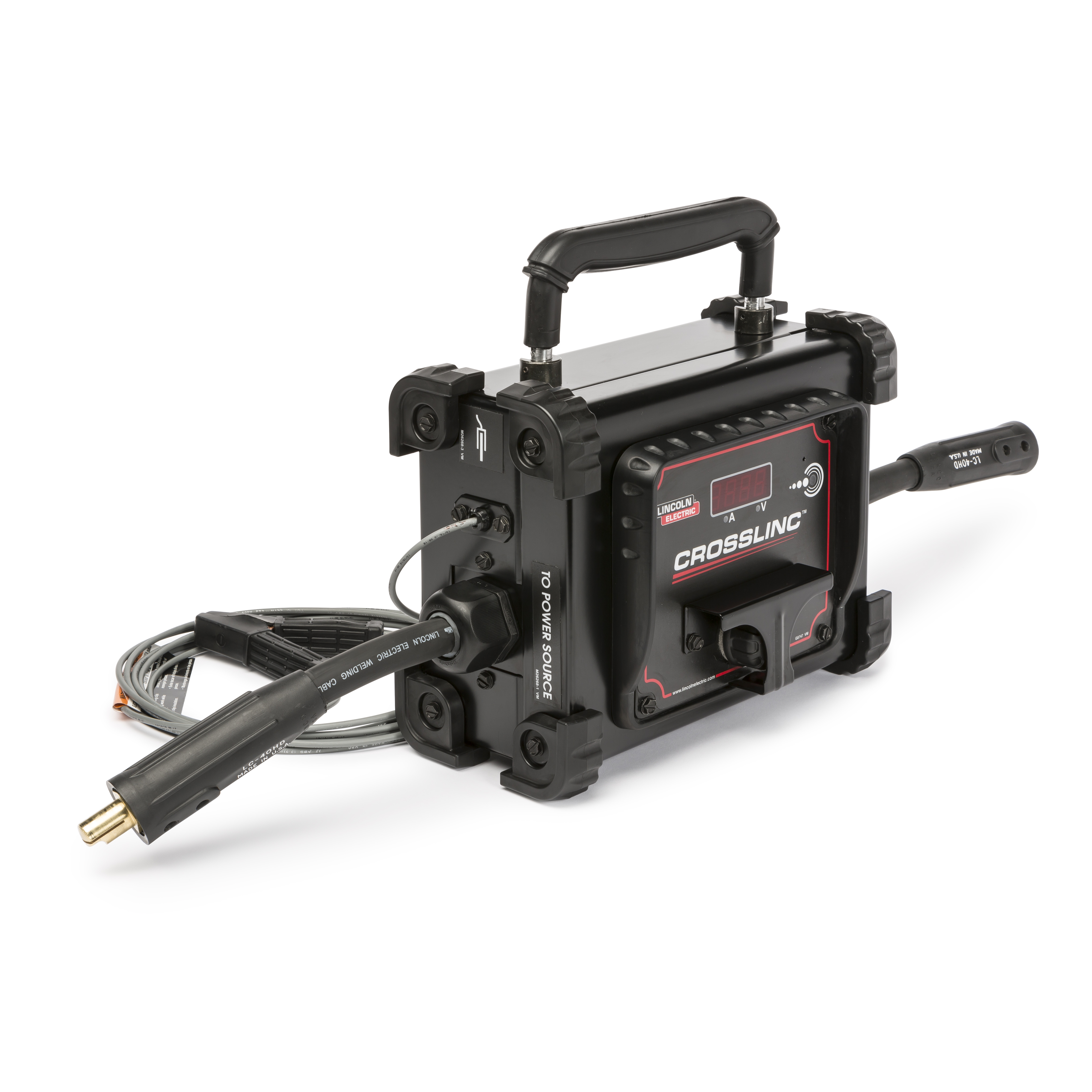 Lincoln CrossLinc Remote - K4345-1 with rugged black casing, handle, control panel, and attached cables for welding communication