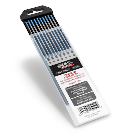 Baker's Gas ten pack of Lincoln 2% Lanthanated Premium Tungsten Electrodes size .020 sitting diagonally