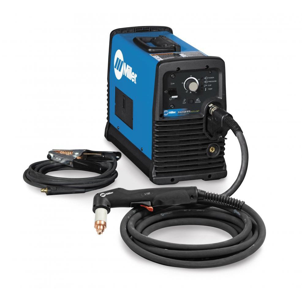 Miller Spectrum875 Auto-Line Plasma Cutter 20 ft. XT60 Hand Torch - 907851 with attached cables on white background