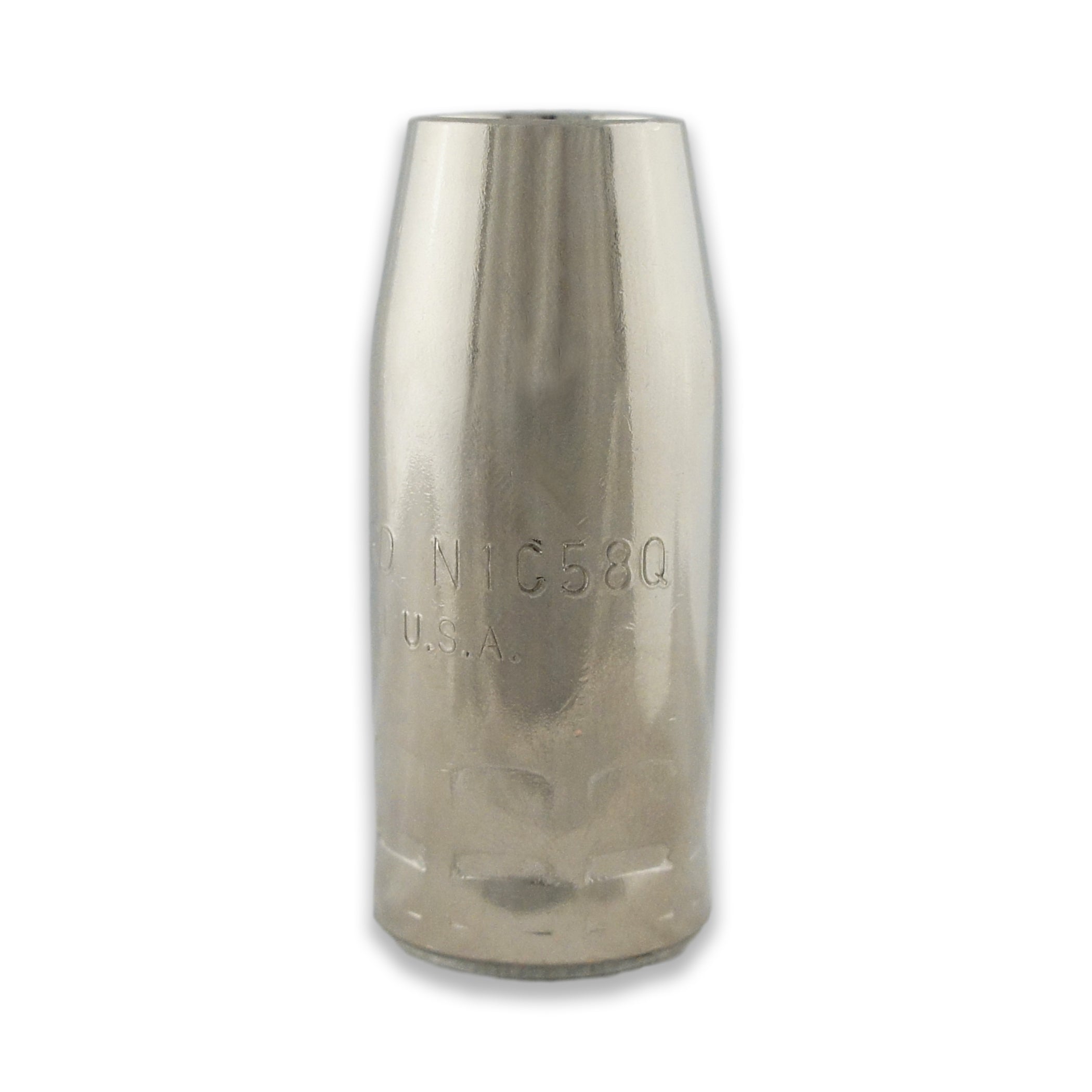 Bernard Quik Tip Thread-On Nozzle, 5/8" Bore, Plated Copper, 10/pk - N1C58Q showing polished copper nozzle