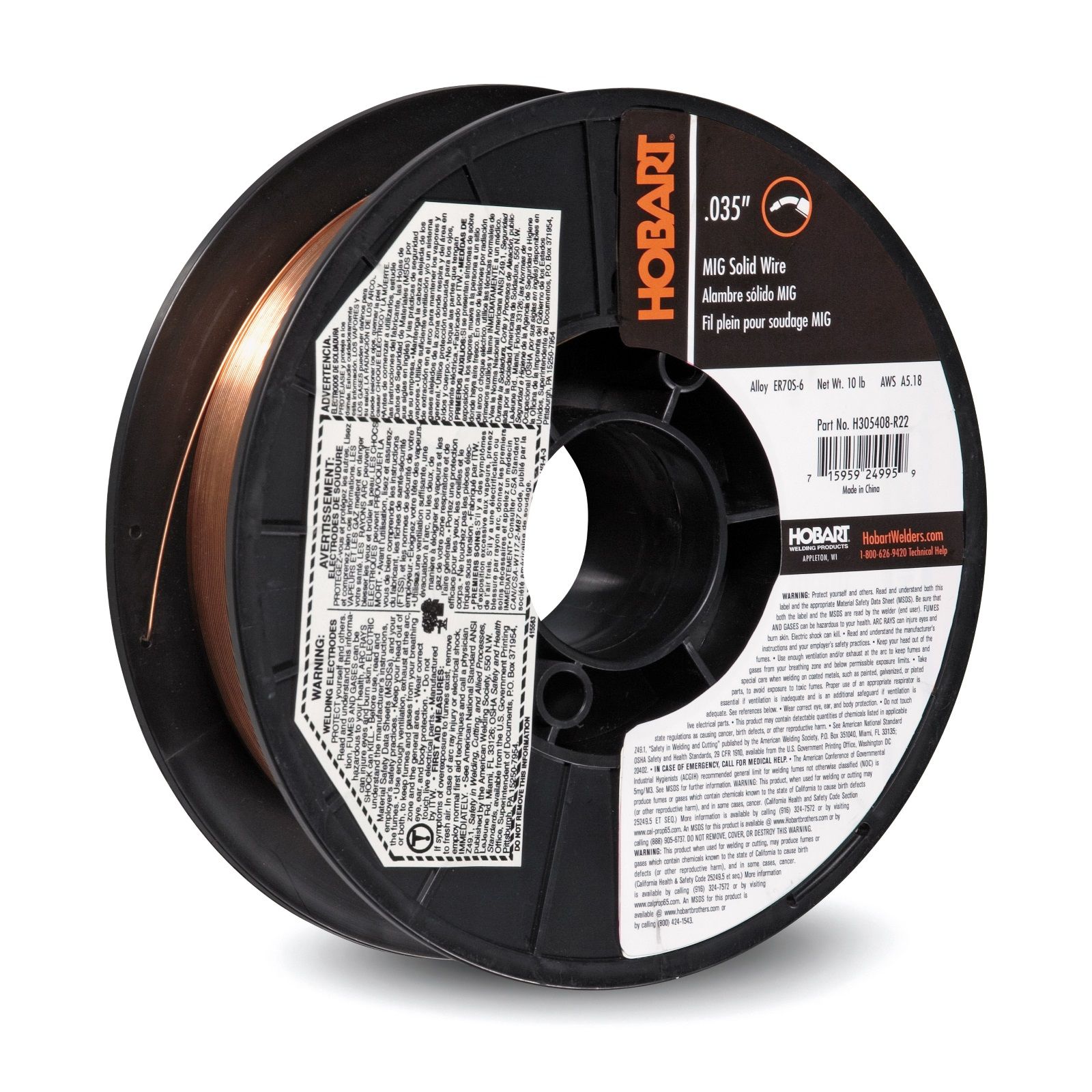 Hobart 035" ER70S-6  HB-28 Copper Coated Weld Wire 10# - S305408-022
