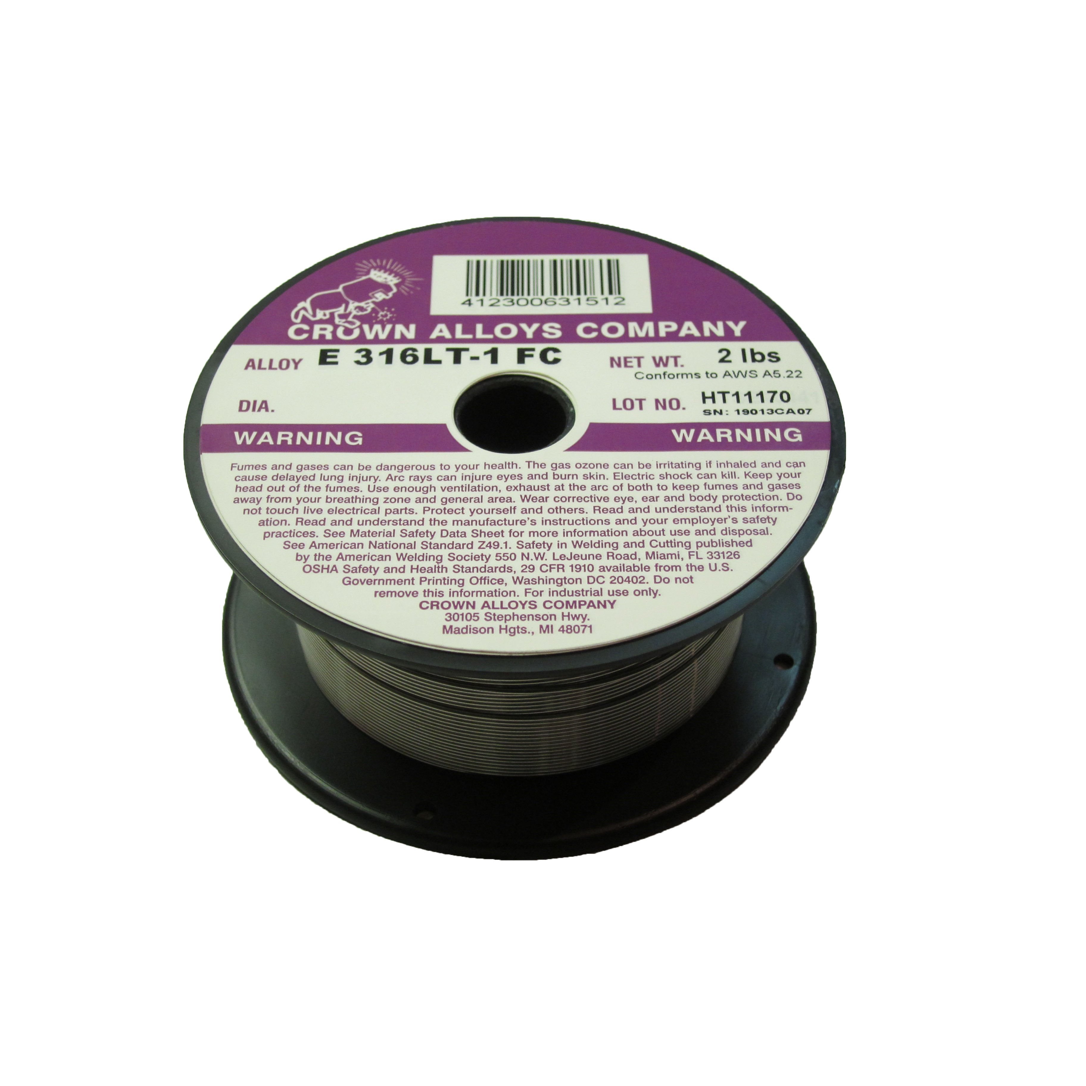 Crown Alloys E 316LT1-FCo .035x2# MIG Wire 2lb Spool - SS316L1/1F