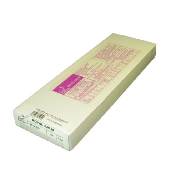 Crown Alloys ROYAL 220-M Stick Electrode, 1/8", 5# - RE220M/EO welding electrode box angled view