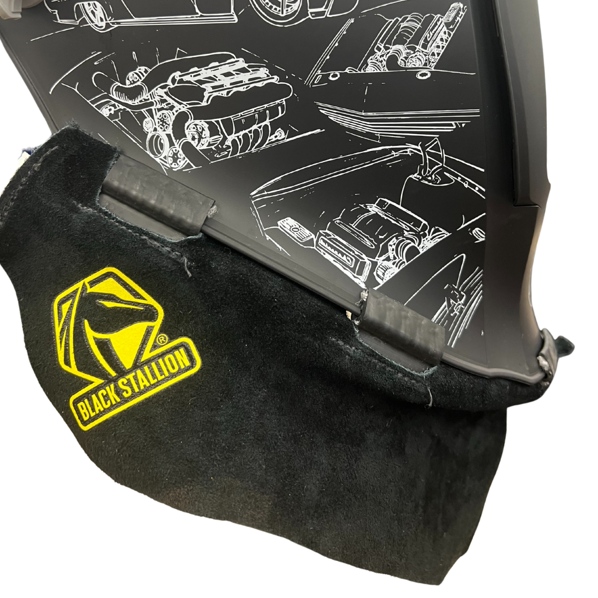 Baker's Gas Black Stallion Split Cowhide Wrap-Around Helmet Bib - AH5040-BK side angle