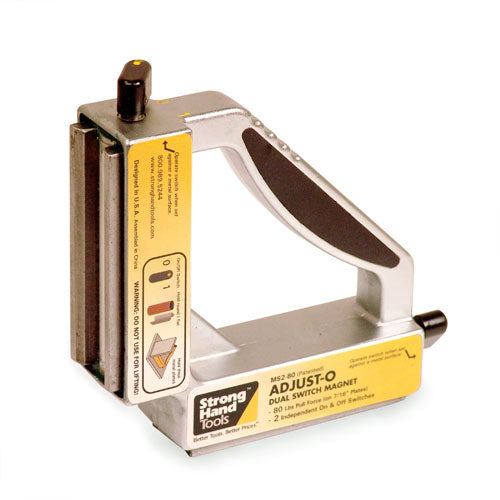 Strong Hand Adjust-O Heavy Duty 90° Dual Switch Magnet Square - MS2-90 with ergonomic handle and instructional labels